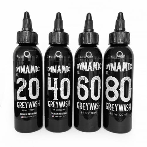 Dynamic Tattoo Ink GreyWash Set are highly pigmented superior tattoo inks.