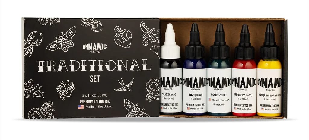 Dynamic tattoo ink traditional color set of 5 x 1oz bottles 