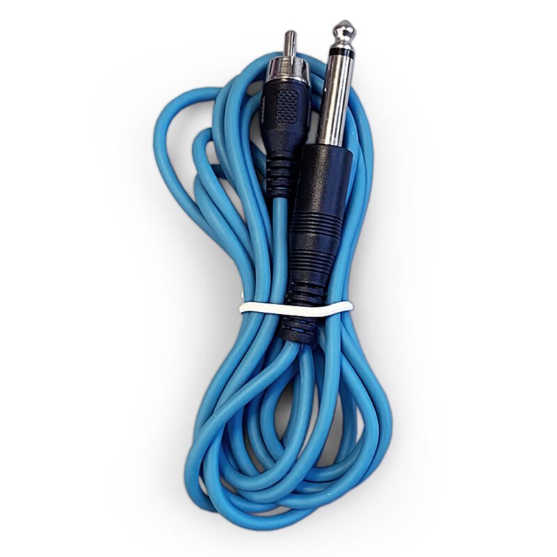 Solid Durable RCA Tattoo Cord in 6ft length, a powder blue jacket, with quality mono and RCA connections