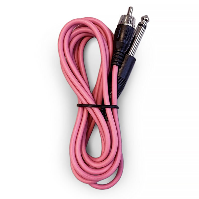 RCA Tattoo Cord for tattoo machine in powder pink, with silver mono and RCA connections.